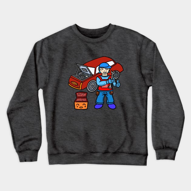 Chibi car mechanic Crewneck Sweatshirt by Andrew Hau